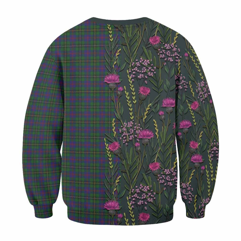 Wood Family Crest Tartan Sweatshirt Scottish Thistle Flower Pattern Half Style - Tartan Vibes Clothing