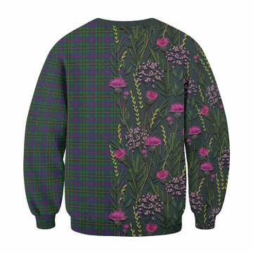 Wood Family Crest Tartan Sweatshirt Scottish Thistle Flower Pattern Half Style - Tartan Vibes Clothing