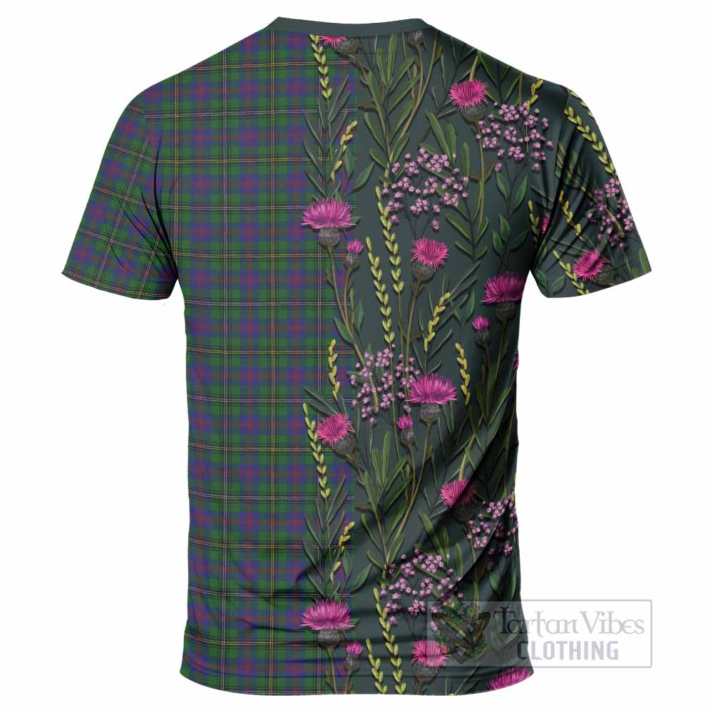 Wood Family Crest Tartan T-Shirt Scottish Thistle Flower Pattern Half Style - Tartan Vibes Clothing