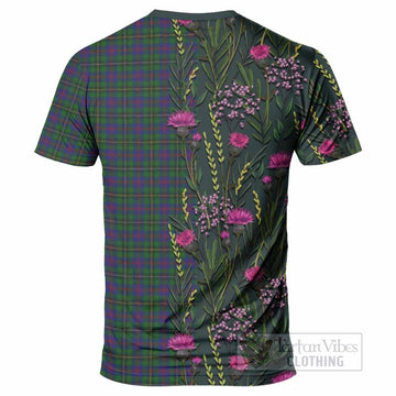 Wood Family Crest Tartan T-Shirt Scottish Thistle Flower Pattern Half Style - Tartan Vibes Clothing