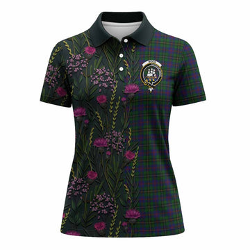 Wood Family Crest Tartan Women Polo Shirt Scottish Thistle Flower Pattern Half Style - Tartan Vibes Clothing