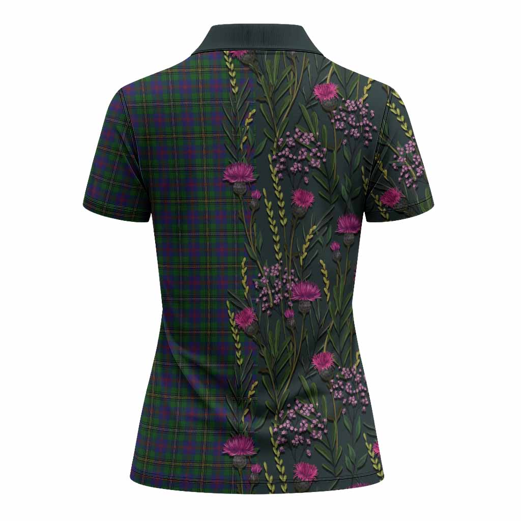 Wood Family Crest Tartan Women Polo Shirt Scottish Thistle Flower Pattern Half Style - Tartan Vibes Clothing