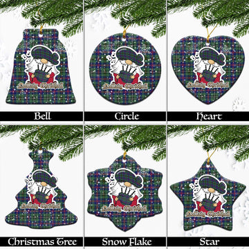 Wood Modern Tartan Christmas Ornaments with Scottish Gnome Playing Bagpipes