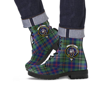 Wood Modern Tartan Leather Boots with Family Crest