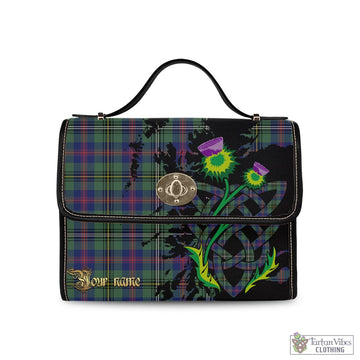 Wood Modern Tartan Waterproof Canvas Bag with Scotland Map and Thistle Celtic Accents