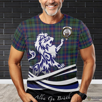 Wood Modern Tartan T-Shirt with Alba Gu Brath Regal Lion Emblem