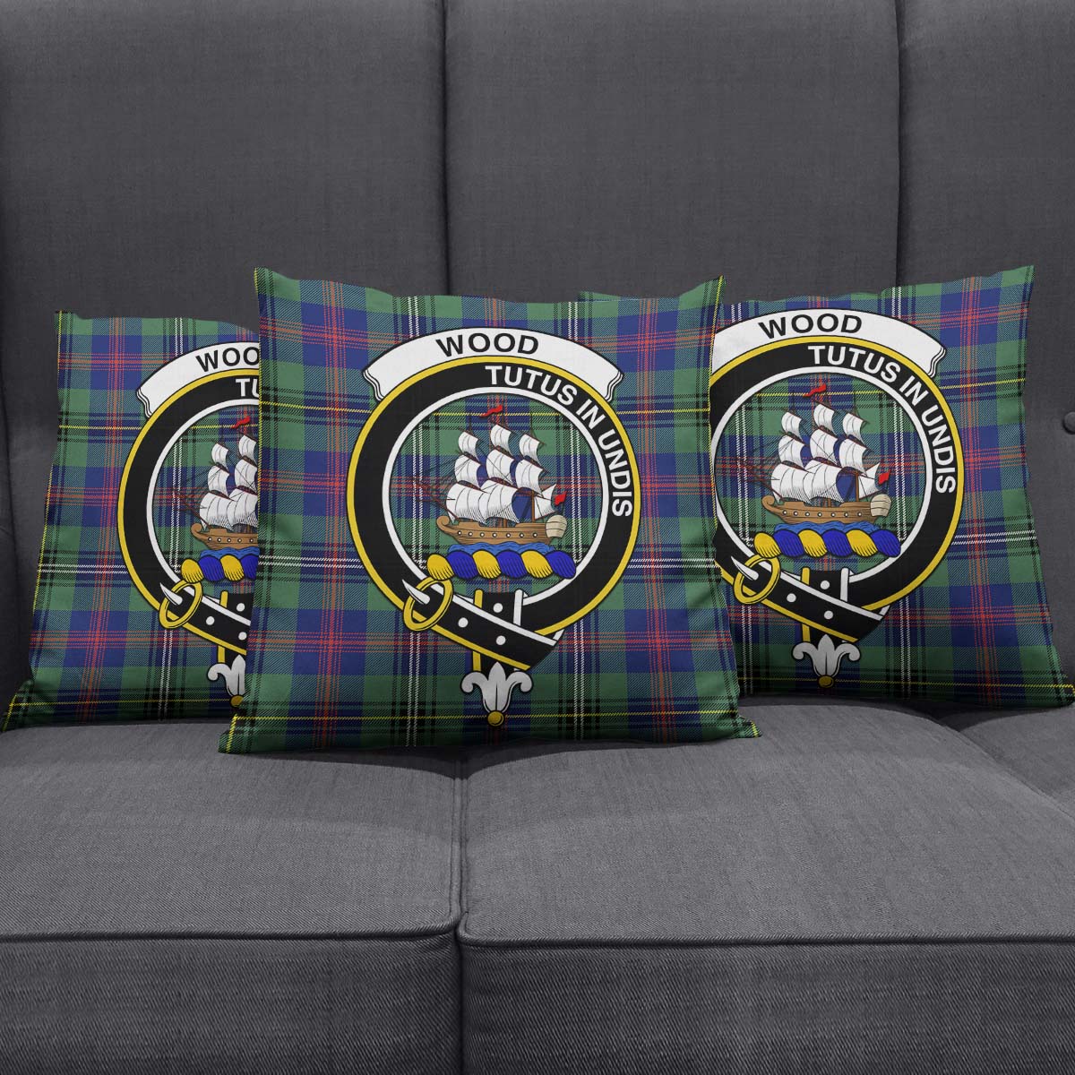 Wood Modern Tartan Pillow Cover with Family Crest Square Pillow Cover - Tartanvibesclothing Shop