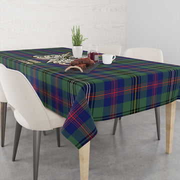 Wood Modern Tartan Tablecloth with Clan Crest and the Golden Sword of Courageous Legacy