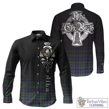 Wood Modern Tartan Long Sleeve Button Up Featuring Alba Gu Brath Family Crest Celtic Inspired