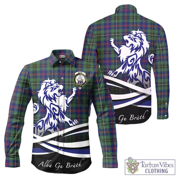 Wood Modern Tartan Long Sleeve Button Up Shirt with Alba Gu Brath Regal Lion Emblem
