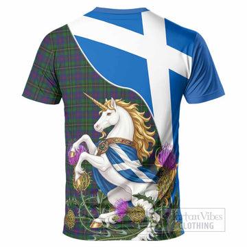 Wood Scottish Tartan Crest Unicorn Heritage T-Shirt - Tartan Vibes Clothing