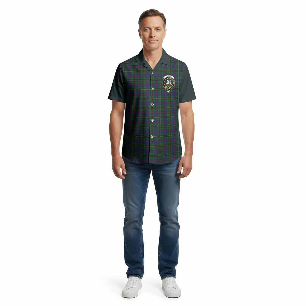 Wood Tartan Accent Cotton Hawaiian Shirt with Family Crest