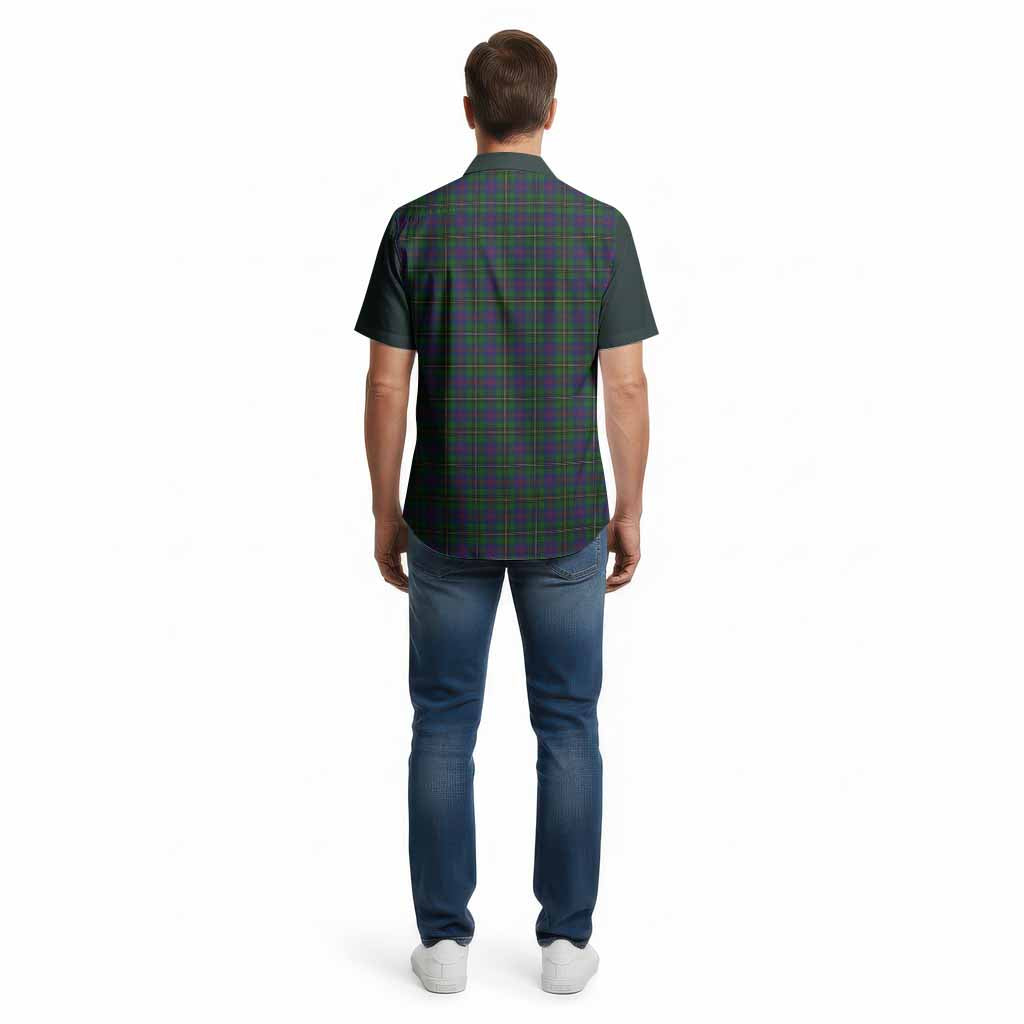 Wood Tartan Accent Cotton Hawaiian Shirt with Family Crest