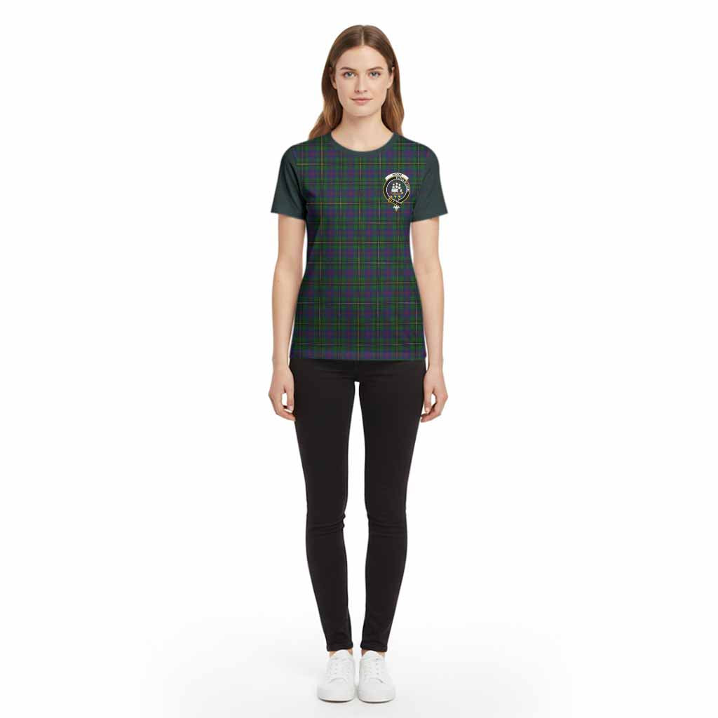 Wood Tartan Accent Cotton T-shirt with Family Crest - Tartan Vibes Clothing