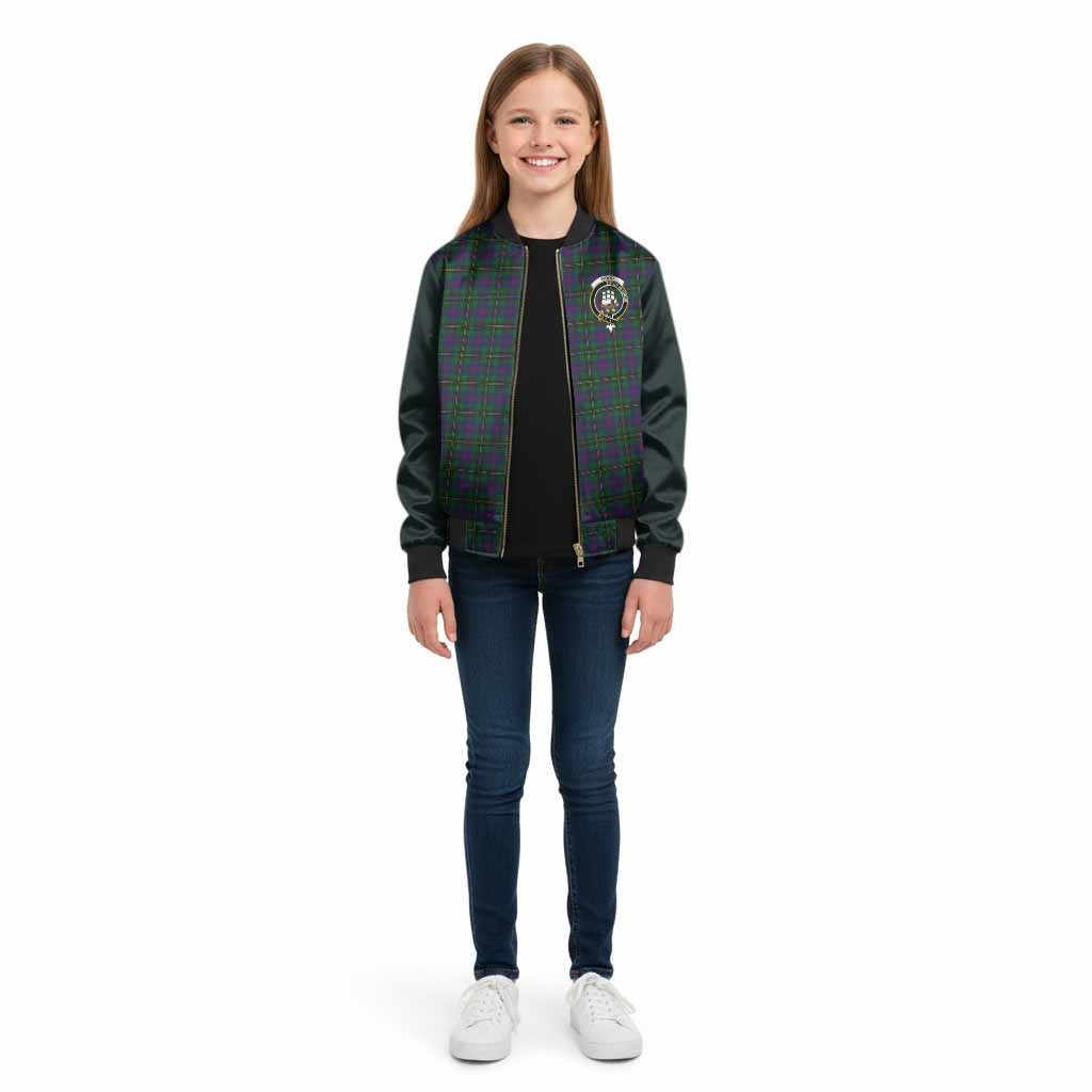 Wood Tartan Accent Kid Bomber Jacket with Family Crest