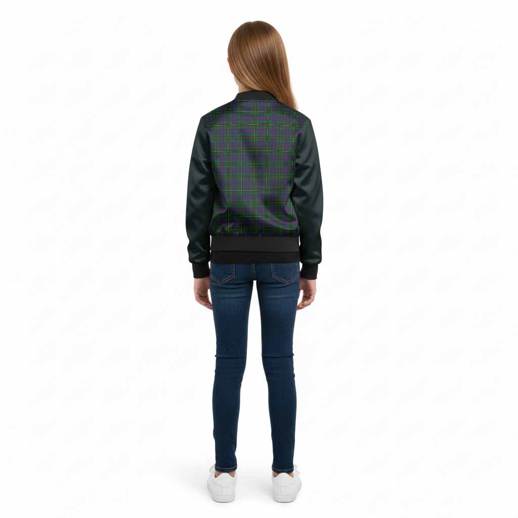 Wood Tartan Accent Kid Bomber Jacket with Family Crest