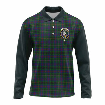 Wood Tartan Accent Long Sleeve Polo Shirt with Family Crest