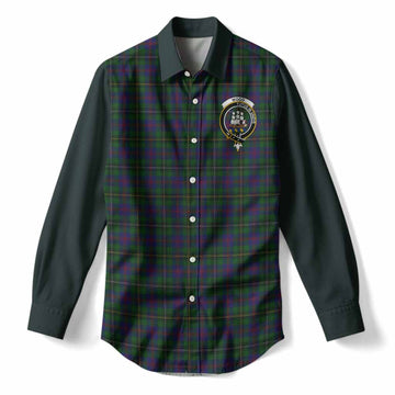 Wood Tartan Accent Women Casual Shirt with Family Crest