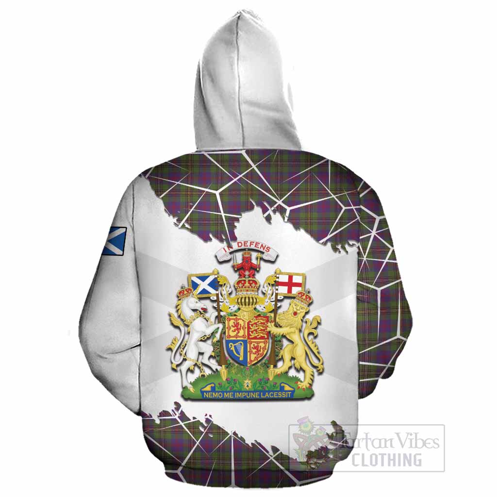 Wood Tartan Cotton Hoodie with Family Crest and Lion Rampant Grunge Style