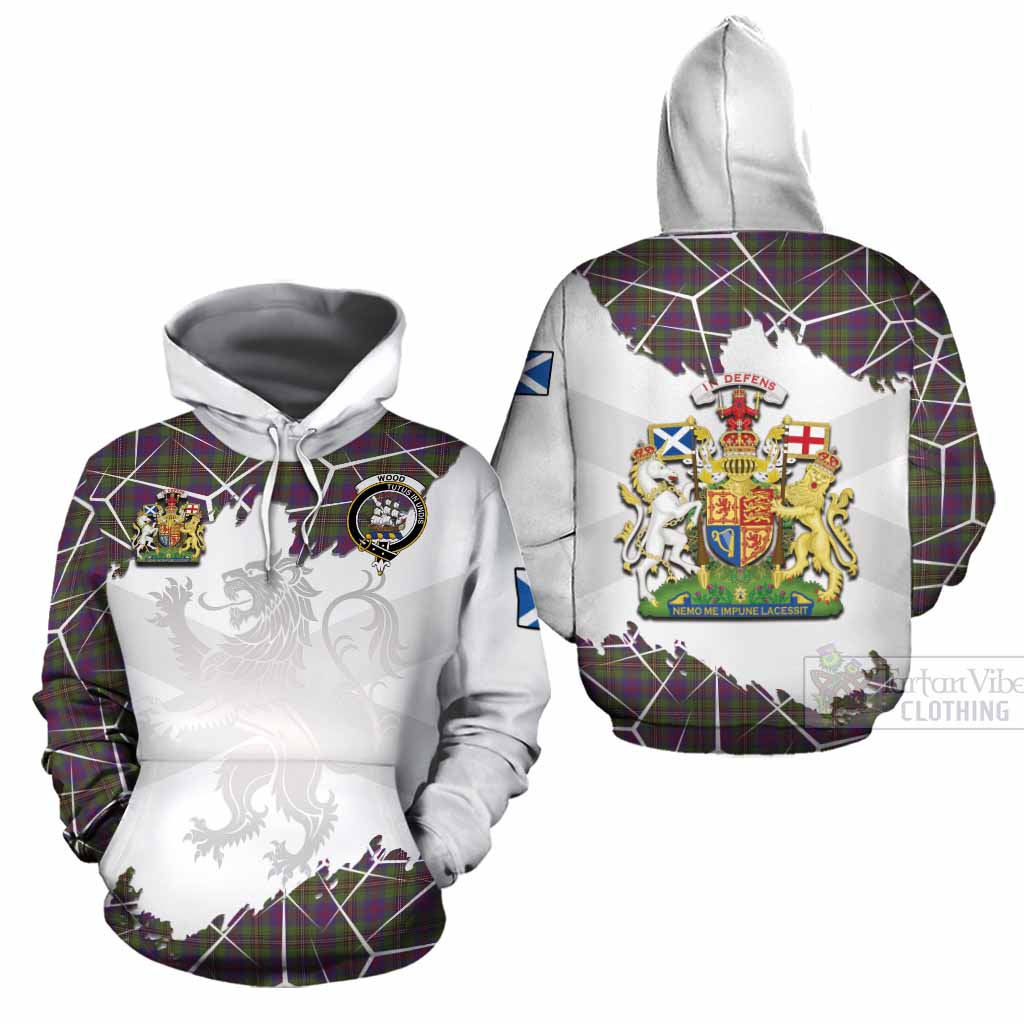 Wood Tartan Cotton Hoodie with Family Crest and Lion Rampant Grunge Style