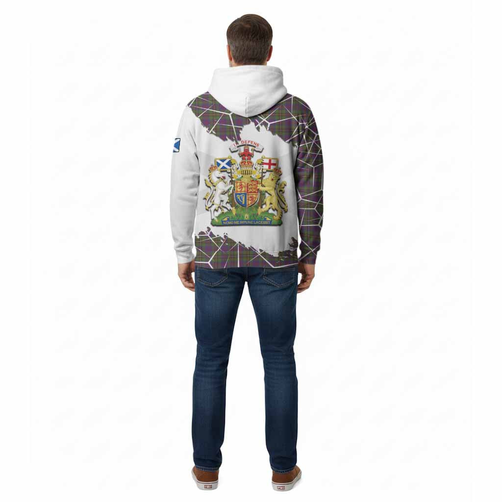 Wood Tartan Cotton Hoodie with Family Crest and Lion Rampant Grunge Style