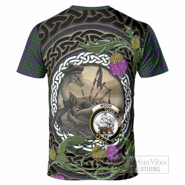 Wood Tartan Crest Bagpipe Nessie T-Shirt Scottish Loch Ness Monster Celtic Thistle
