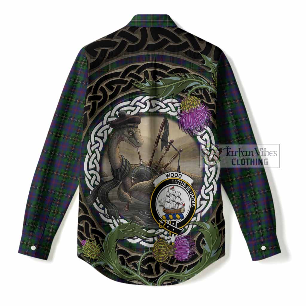 Wood Tartan Crest Bagpipe Nessie Women Casual Shirt Scottish Loch Ness Monster Celtic Thistle
