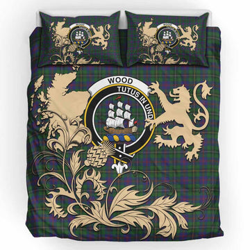 Wood Tartan Crest Bedding Set with Scottish Iconic Symbols 