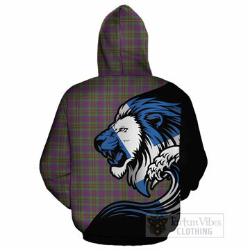Wood Tartan Crest Cotton Hoodie Scottish Golden Lions Wave Flow