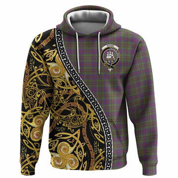 Wood Tartan Crest Hoodie Celtic Knot and Triple Trickle Spiral Symbols