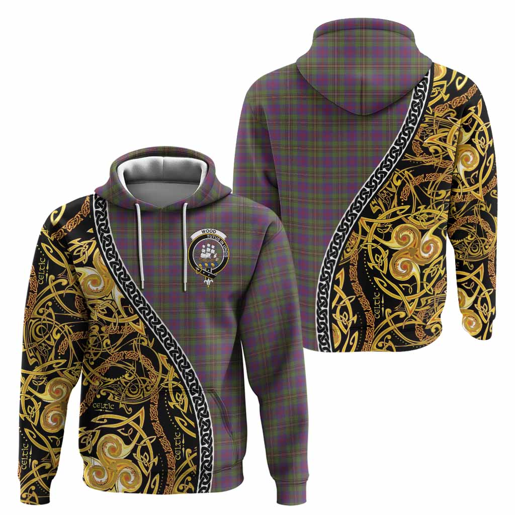 Wood Tartan Crest Hoodie Celtic Knot and Triple Trickle Spiral Symbols