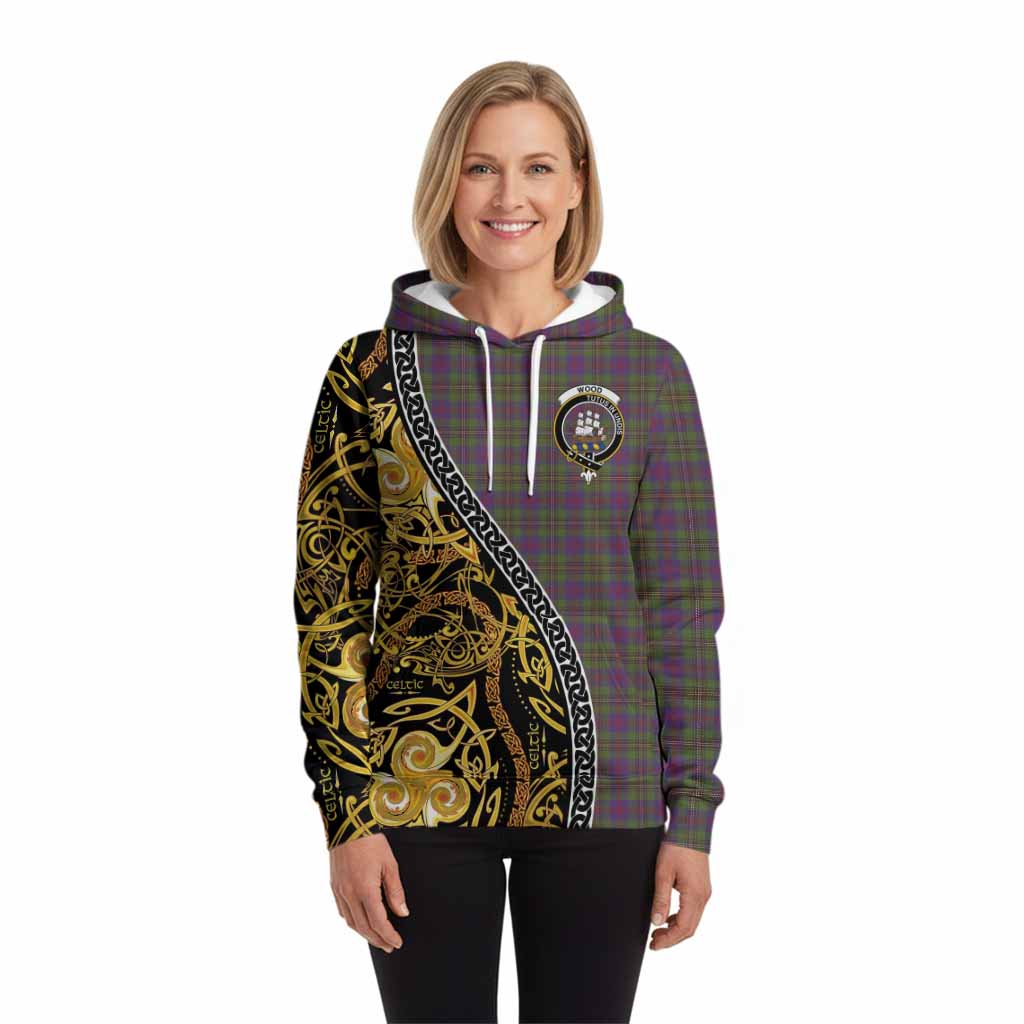 Wood Tartan Crest Hoodie Celtic Knot and Triple Trickle Spiral Symbols