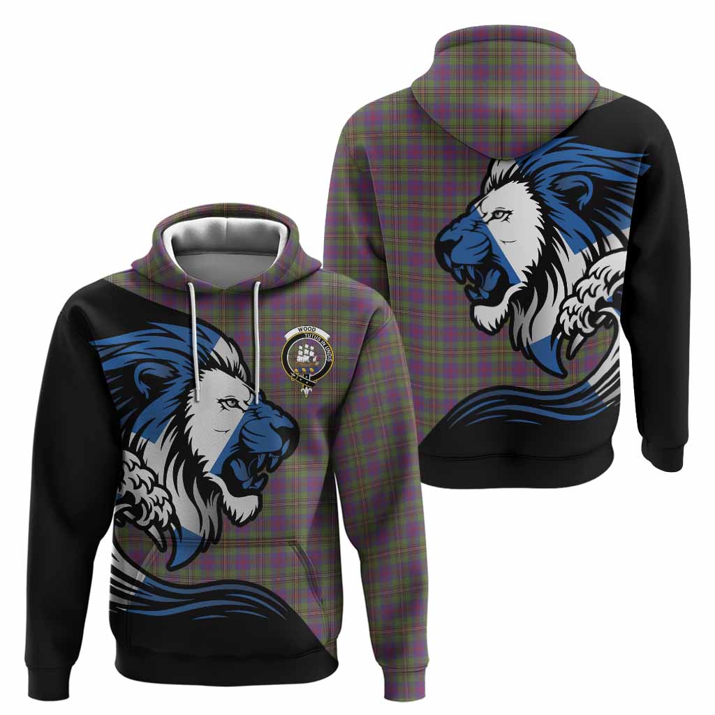 Wood Tartan Crest Hoodie Scottish Golden Lions Wave Flow