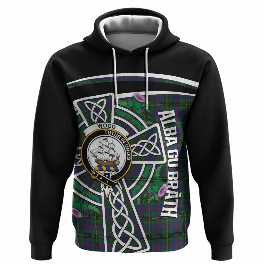 Wood Tartan Crest Hoodie Scottish Thistle Celtic Cross Alba Gu Brath