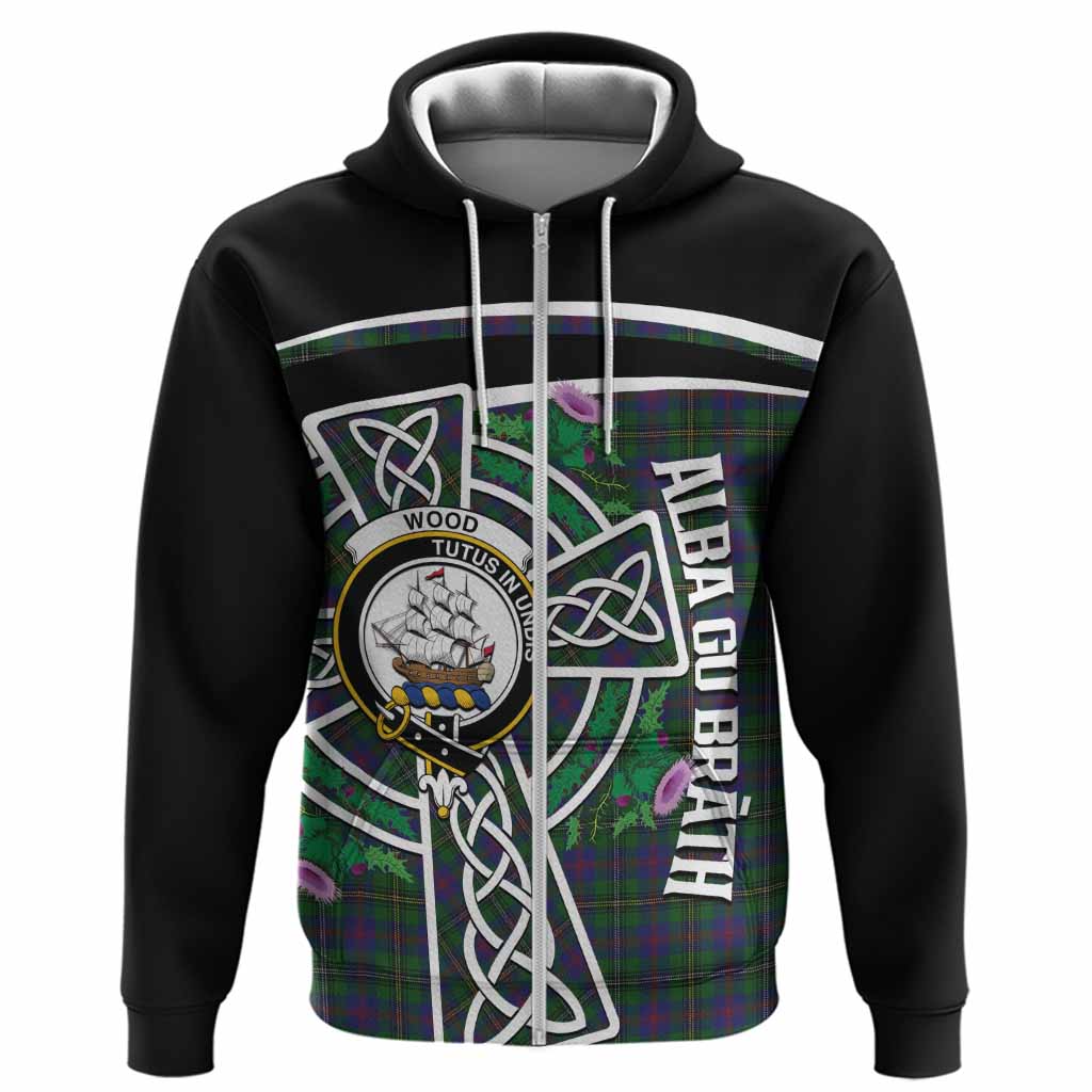 Wood Tartan Crest Hoodie Scottish Thistle Celtic Cross Alba Gu Brath