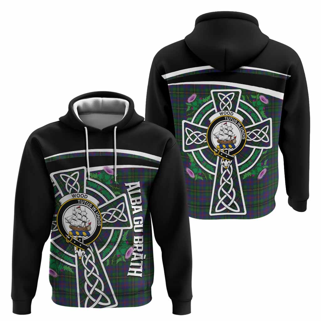 Wood Tartan Crest Hoodie Scottish Thistle Celtic Cross Alba Gu Brath