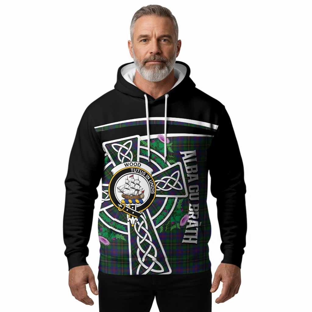 Wood Tartan Crest Hoodie Scottish Thistle Celtic Cross Alba Gu Brath