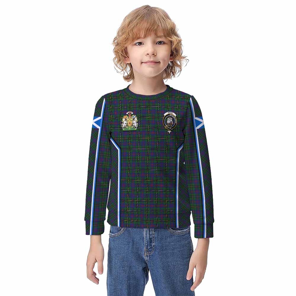 Wood Tartan Crest Kid Knitted Sweatshirt Scotland Coat of Arm Flag Style - Tartan Vibes Clothing