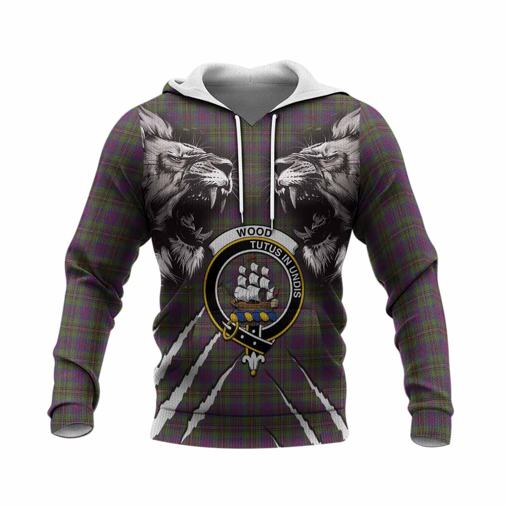 Wood Tartan Crest Knitted Hoodie Ferocious Lion Style