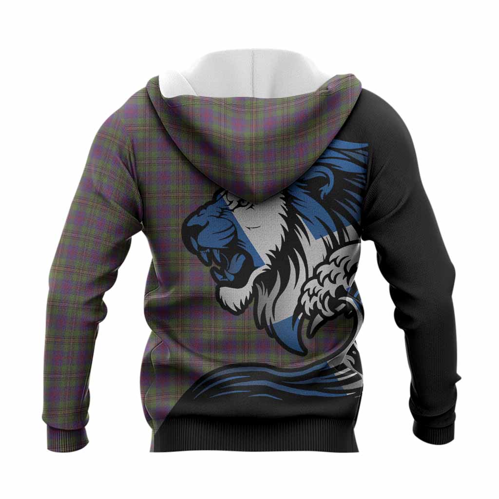 Wood Tartan Crest Knitted Hoodie Scottish Golden Lions Wave Flow