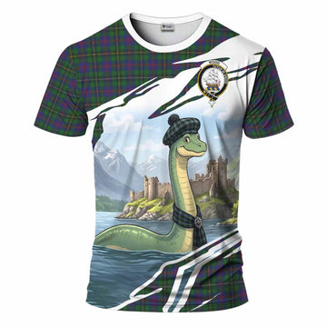 Wood Tartan Crest Loch Ness Monster Scottish Heritage Art T-Shirt