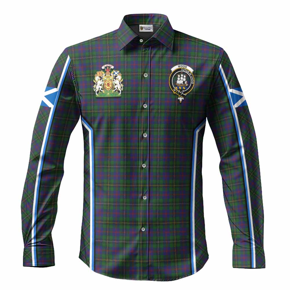Wood Tartan Crest Long Sleeve Button Shirts Scotland Coat of Arm Flag Style - Tartan Vibes Clothing