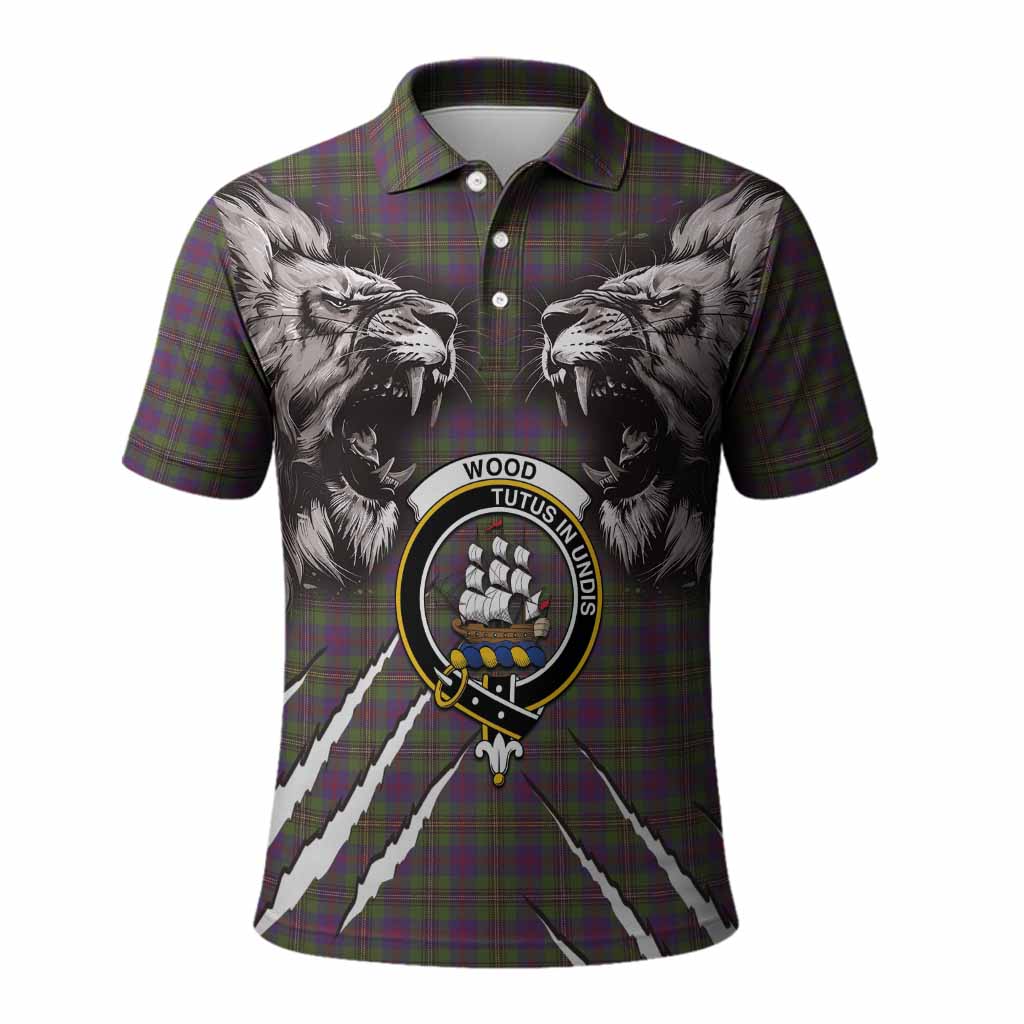 Wood Tartan Crest Polo Shirt Ferocious Lion Style