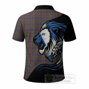 Wood Tartan Crest Polo Shirt Scottish Golden Lions Wave Flow