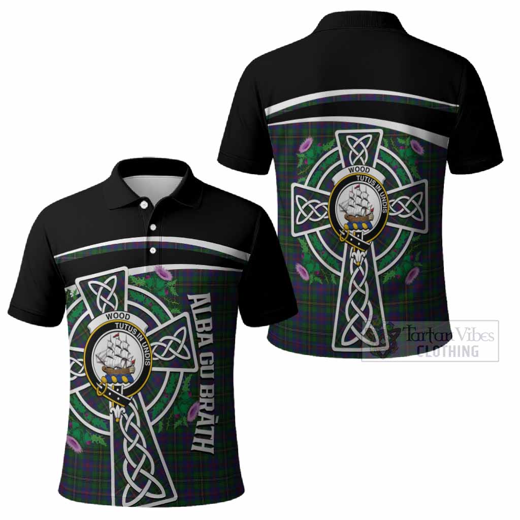 Wood Tartan Crest Polo Shirt Scottish Thistle Celtic Cross Alba Gu Brath