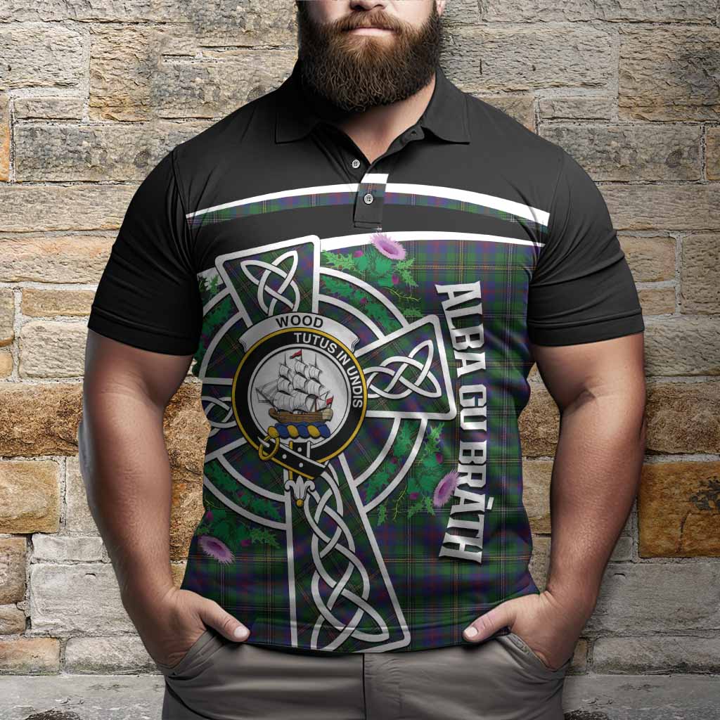 Wood Tartan Crest Polo Shirt Scottish Thistle Celtic Cross Alba Gu Brath