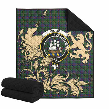 Wood Tartan Crest Premium Quilt with Scottish Iconic Symbols 