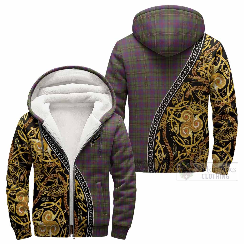 Wood Tartan Crest Sherpa Hoodie Celtic Knot and Triple Trickle Spiral Symbols