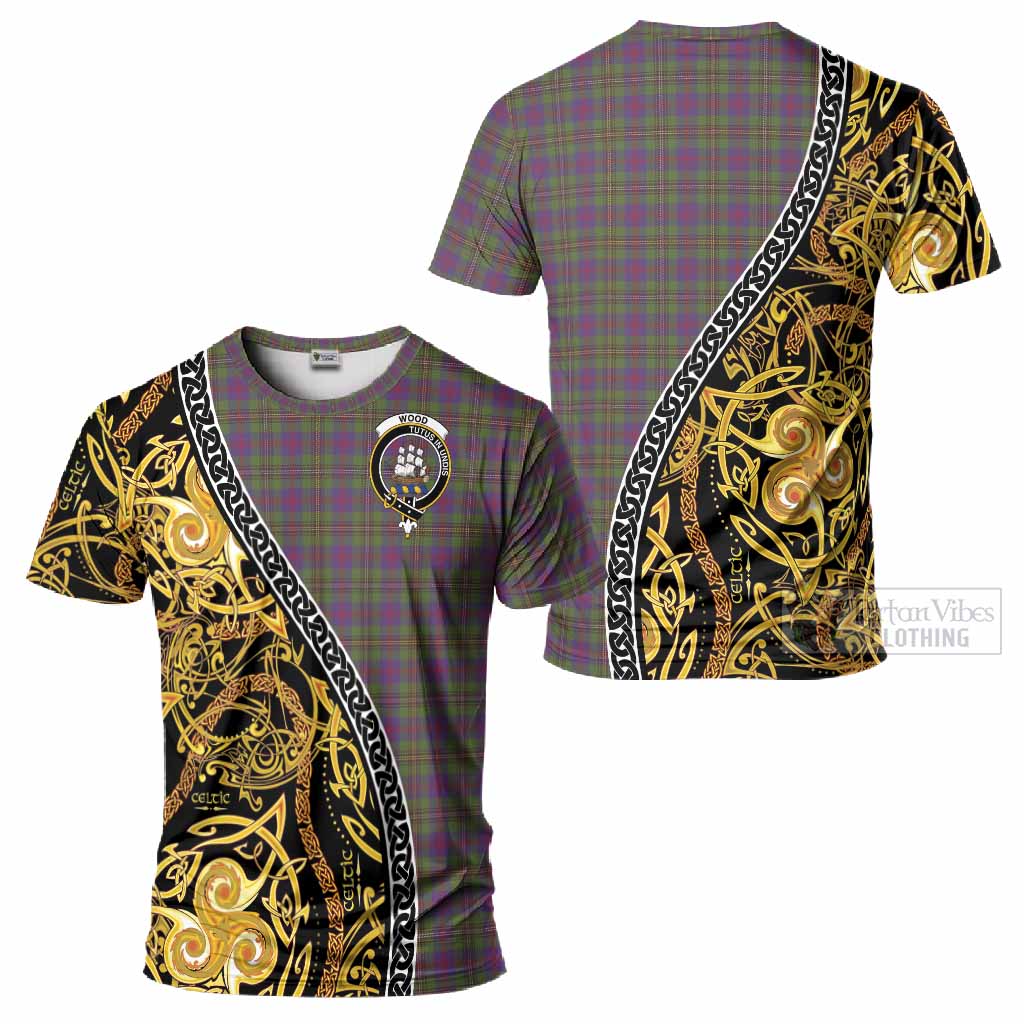 Wood Tartan Crest T-Shirt Celtic Knot and Triple Trickle Spiral Symbols
