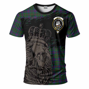 Wood Tartan Crest T-Shirt Crowned Lion Heritage Style